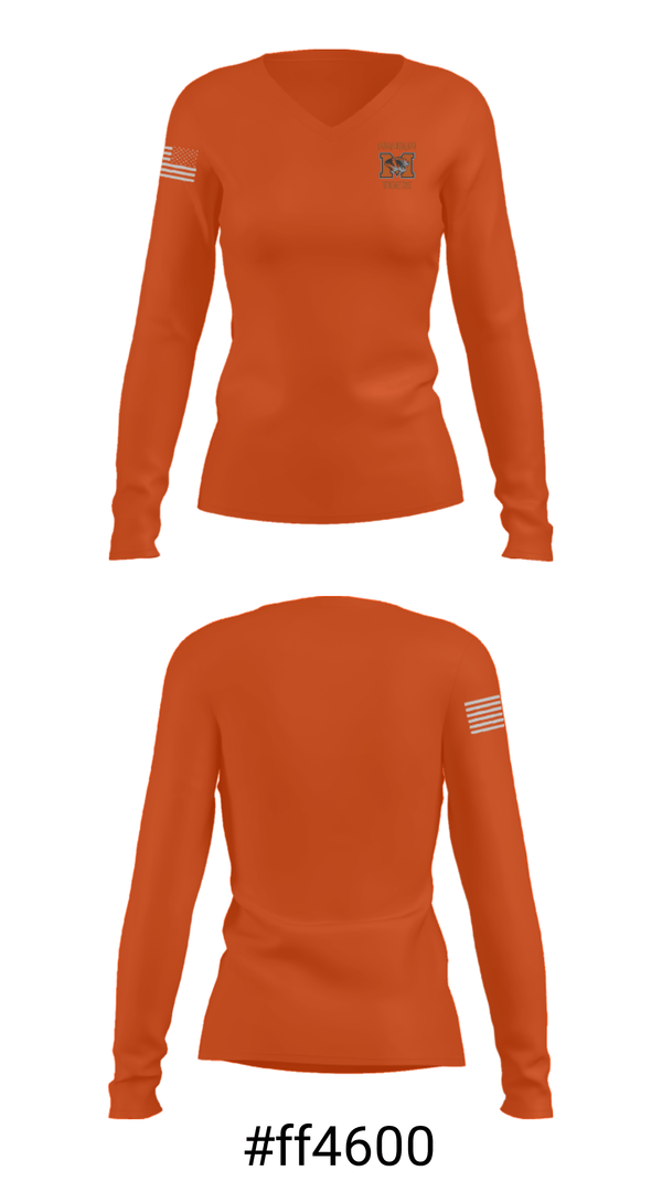 Women's Long Sleeve Vneck Shirt, Mangum Junior High School Basketball, Women's Basketball, Teamtime, Team time, sublimation, custom sports apparel, team uniforms, spirit wear, spiritwear, sports uniforms, custom shirts, team store, custom team store, fundraiser sports, apparel fundraiser
