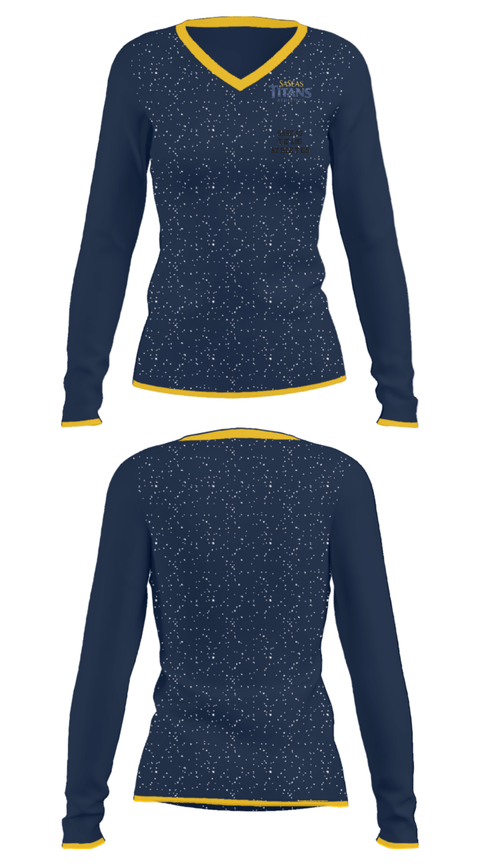 Women's Long Sleeve Vneck Shirt, Saseas Titans Athletics, Spirit Store, Teamtime, Team time, sublimation, custom sports apparel, team uniforms, spirit wear, spiritwear, sports uniforms, custom shirts, team store, custom team store, fundraiser sports, apparel fundraiser