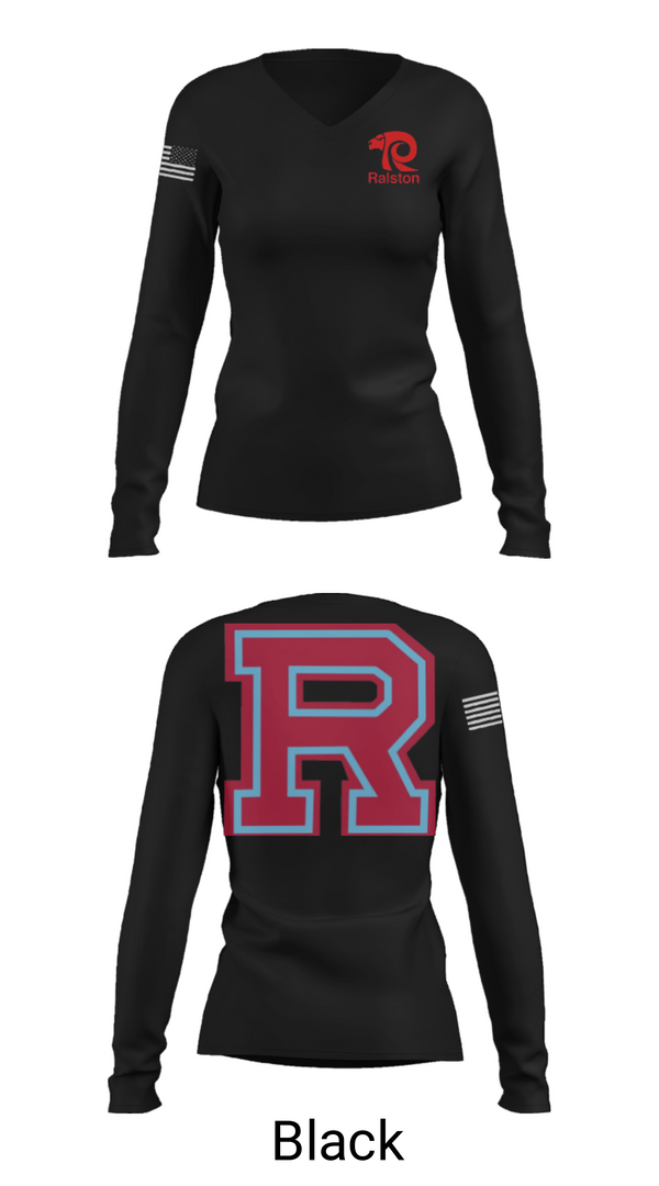 Women's Long Sleeve Vneck Shirt, Ralston High School Wrestling, Wrestling, Teamtime, Team time, sublimation, custom sports apparel, team uniforms, spirit wear, spiritwear, sports uniforms, custom shirts, team store, custom team store, fundraiser sports, apparel fundraiser