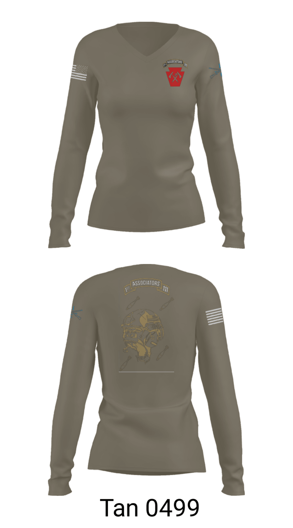 Women's Long Sleeve Vneck Shirt, 1-111th IN BN 38506759, Army, Teamtime, Team time, sublimation, custom sports apparel, team uniforms, spirit wear, spiritwear, sports uniforms, custom shirts, team store, custom team store, fundraiser sports, apparel fundraiser