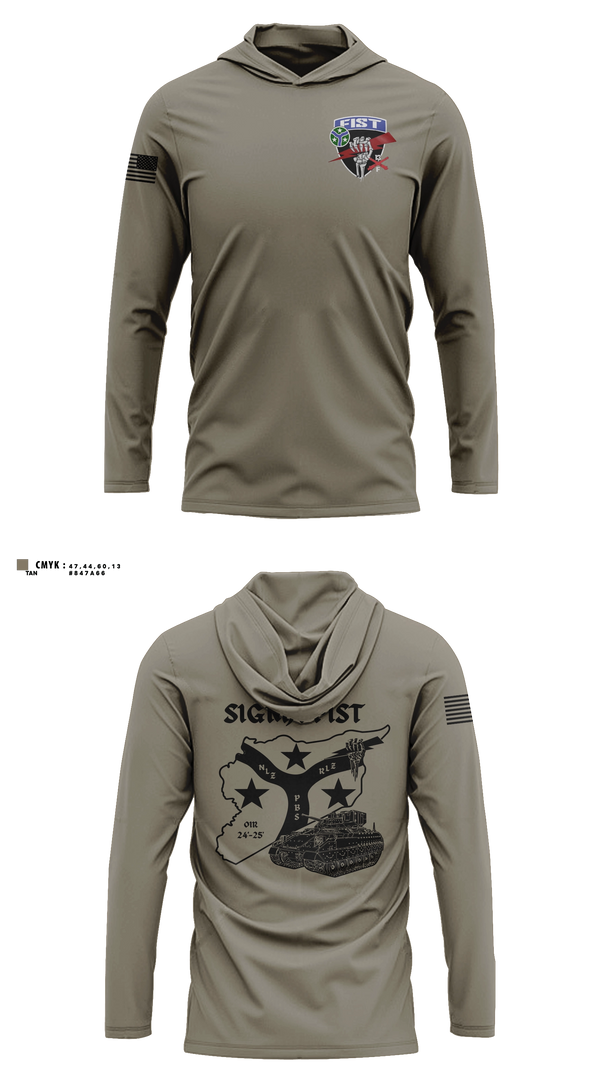 Long Sleeve hooded sunshirt, 1/115th FA HHB DET 1, Army, Teamtime, Team time, sublimation, custom sports apparel, team uniforms, spirit wear, spiritwear, sports uniforms, custom shirts, team store, custom team store, fundraiser sports, apparel fundraiser