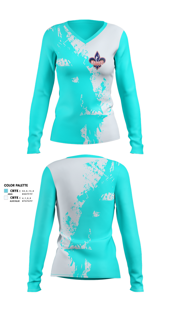 Womens Long Sleeve Vneck Shirt, Felice Kicking, , Teamtime, Team time, sublimation, custom sports apparel, team uniforms, spirit wear, spiritwear, sports uniforms, custom shirts, team store, custom team store, fundraiser sports, apparel fundraiser