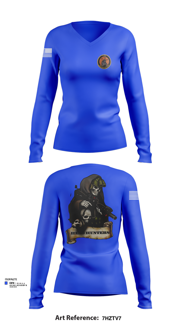 Womens Long Sleeve Vneck Shirt, HHC 2-135th AVN REG, , Teamtime, Team time, sublimation, custom sports apparel, team uniforms, spirit wear, spiritwear, sports uniforms, custom shirts, team store, custom team store, fundraiser sports, apparel fundraiser