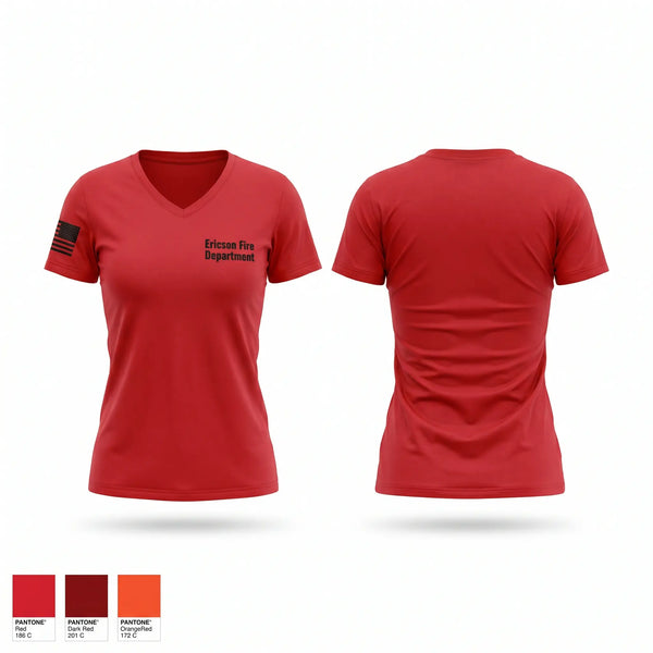 Womens Short Sleeve Vneck Shirt, Ericson Fire Department, Fire Department, Teamtime, Team time, sublimation, custom sports apparel, team uniforms, spirit wear, spiritwear, sports uniforms, custom shirts, team store, custom team store, fundraiser sports, apparel fundraiser