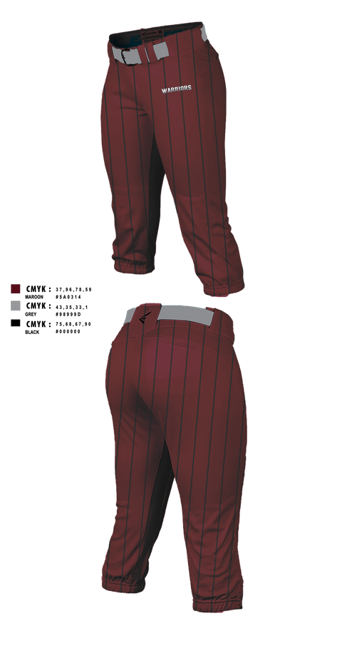 Softball Pants, Warriors, Softball, Teamtime, Team time, sublimation, custom sports apparel, team uniforms, spirit wear, spiritwear, sports uniforms, custom shirts, team store, custom team store, fundraiser sports, apparel fundraiser