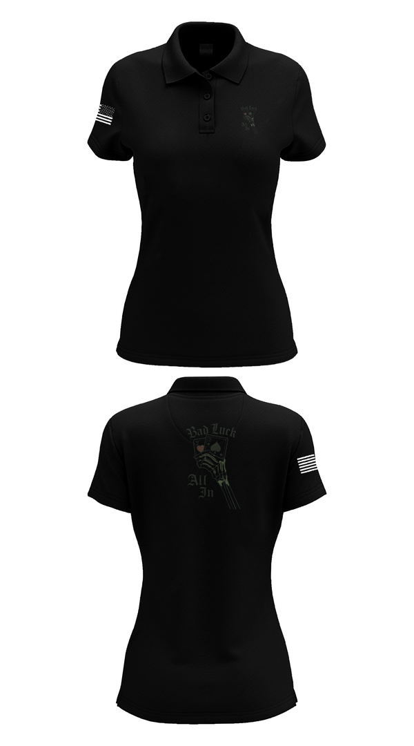 Womens Short Sleeve Performance Polo, 4th plt bad luck, Army, Teamtime, Team time, sublimation, custom sports apparel, team uniforms, spirit wear, spiritwear, sports uniforms, custom shirts, team store, custom team store, fundraiser sports, apparel fundraiser