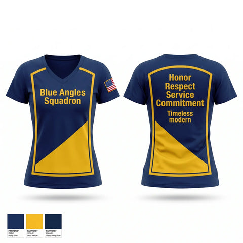 Womens Short Sleeve Vneck Shirt, Blue Angles Squadron, Navy, Teamtime, Team time, sublimation, custom sports apparel, team uniforms, spirit wear, spiritwear, sports uniforms, custom shirts, team store, custom team store, fundraiser sports, apparel fundraiser