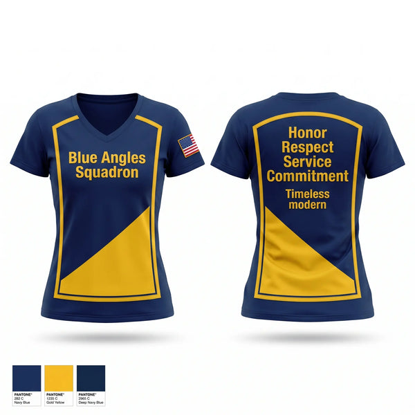 Womens Short Sleeve Vneck Shirt, Blue Angles Squadron, Navy, Teamtime, Team time, sublimation, custom sports apparel, team uniforms, spirit wear, spiritwear, sports uniforms, custom shirts, team store, custom team store, fundraiser sports, apparel fundraiser