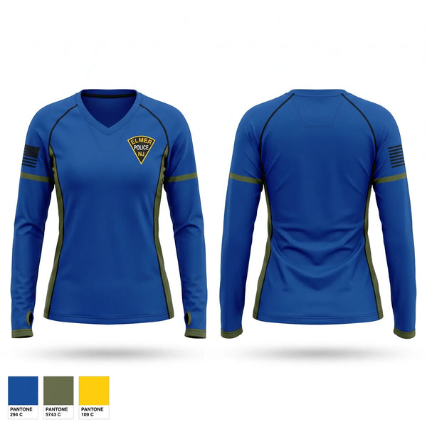 Womens Long Sleeve Vneck Shirt, Elmer Borough Police Department, Police, Teamtime, Team time, sublimation, custom sports apparel, team uniforms, spirit wear, spiritwear, sports uniforms, custom shirts, team store, custom team store, fundraiser sports, apparel fundraiser