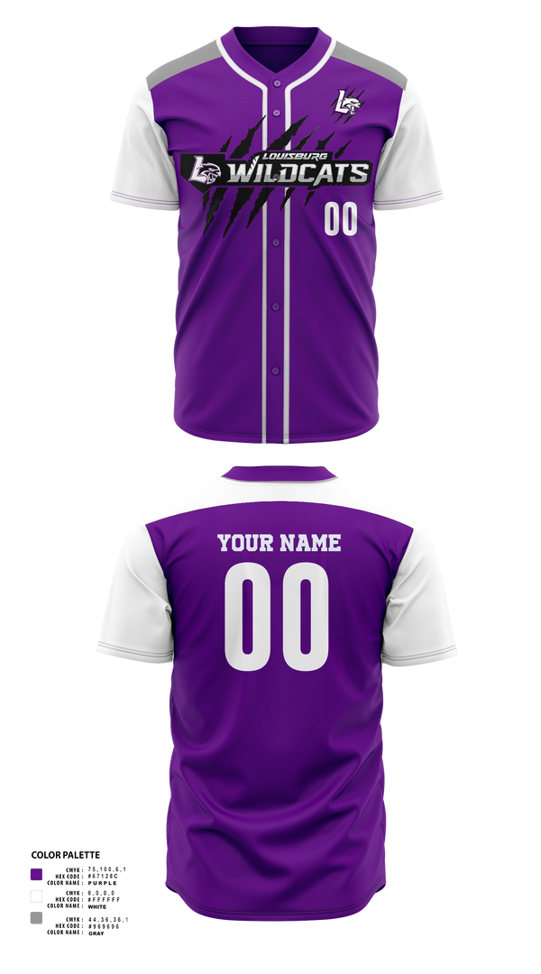 Full Button Baseball Jersey, Louisburg Wildcat Baseball, Baseball, Teamtime, Team time, sublimation, custom sports apparel, team uniforms, spirit wear, spiritwear, sports uniforms, custom shirts, team store, custom team store, fundraiser sports, apparel fundraiser