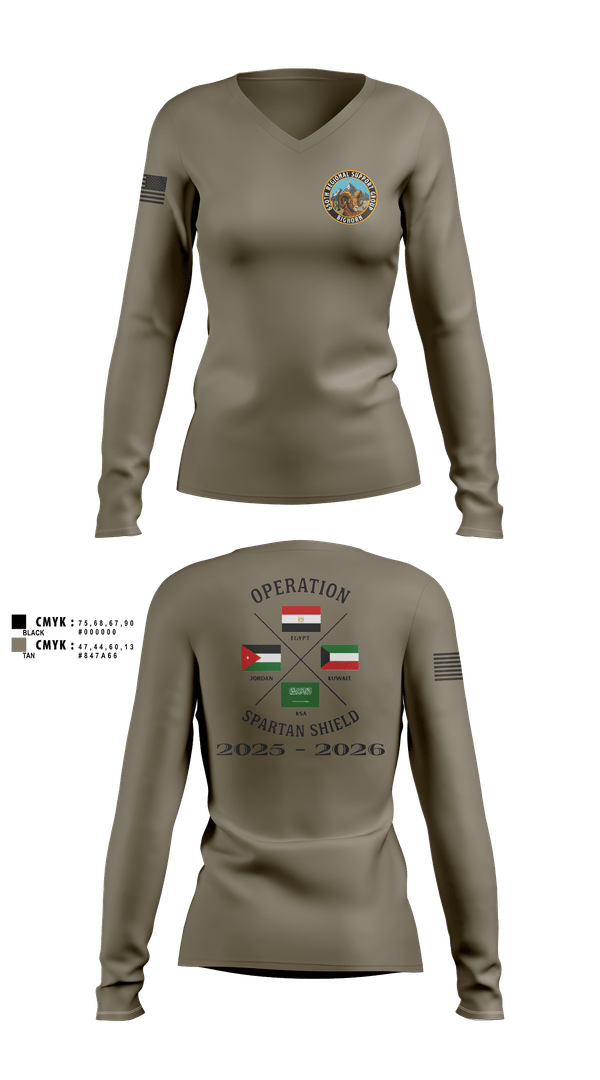 Womens Long Sleeve Vneck Shirt, 650th RSG, Army, Teamtime, Team time, sublimation, custom sports apparel, team uniforms, spirit wear, spiritwear, sports uniforms, custom shirts, team store, custom team store, fundraiser sports, apparel fundraiser