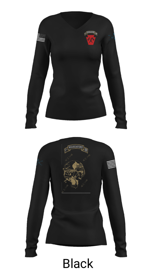 Women's Long Sleeve Vneck Shirt, 1-111th IN BN 38506759, Army, Teamtime, Team time, sublimation, custom sports apparel, team uniforms, spirit wear, spiritwear, sports uniforms, custom shirts, team store, custom team store, fundraiser sports, apparel fundraiser