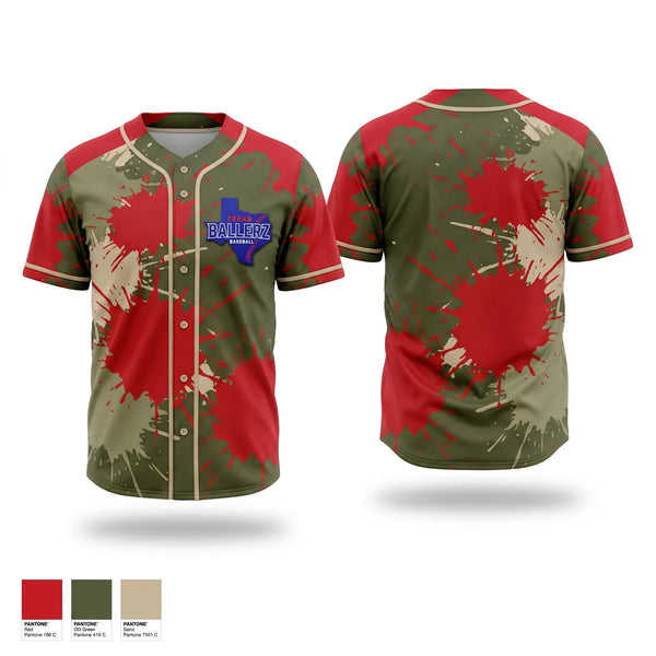 Full Button Baseball Jersey, Texas Ballerz, Baseball, Teamtime, Team time, sublimation, custom sports apparel, team uniforms, spirit wear, spiritwear, sports uniforms, custom shirts, team store, custom team store, fundraiser sports, apparel fundraiser