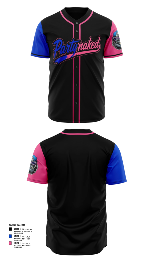 Full Button Baseball Jersey, Party Naked, Baseball, Teamtime, Team time, sublimation, custom sports apparel, team uniforms, spirit wear, spiritwear, sports uniforms, custom shirts, team store, custom team store, fundraiser sports, apparel fundraiser