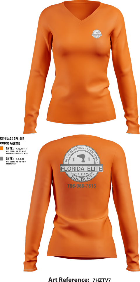 Womens Long Sleeve Vneck Shirt, Florida Elite Builders, , Teamtime, Team time, sublimation, custom sports apparel, team uniforms, spirit wear, spiritwear, sports uniforms, custom shirts, team store, custom team store, fundraiser sports, apparel fundraiser