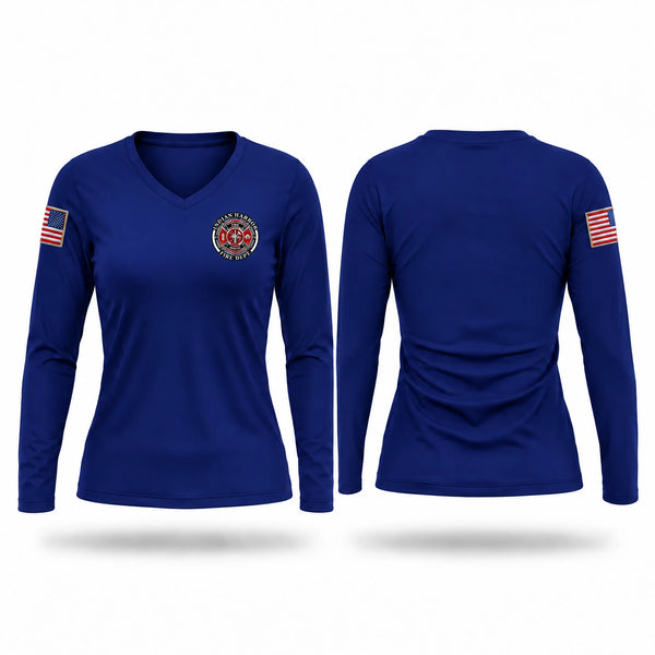 Womens Long Sleeve Vneck Shirt, Indian Harbor, Fire Department, Teamtime, Team time, sublimation, custom sports apparel, team uniforms, spirit wear, spiritwear, sports uniforms, custom shirts, team store, custom team store, fundraiser sports, apparel fundraiser