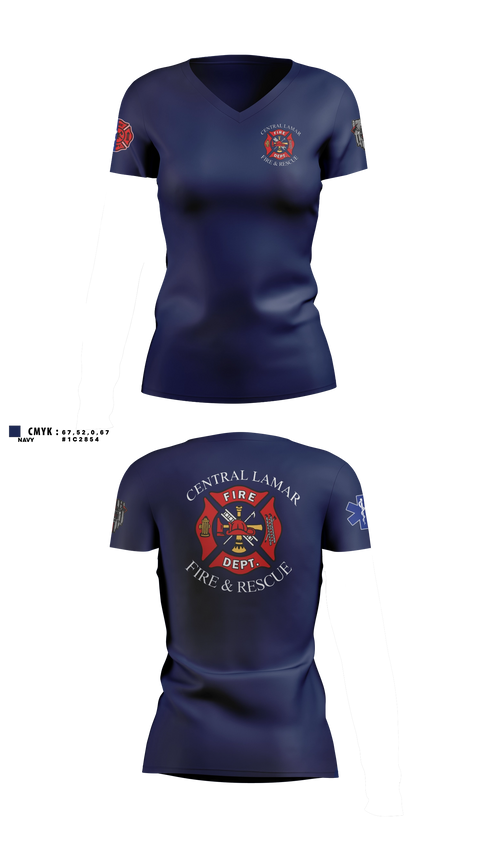Womens Short Sleeve Vneck Shirt, Central Lamar Fire & Rescue, Fire Department, Teamtime, Team time, sublimation, custom sports apparel, team uniforms, spirit wear, spiritwear, sports uniforms, custom shirts, team store, custom team store, fundraiser sports, apparel fundraiser