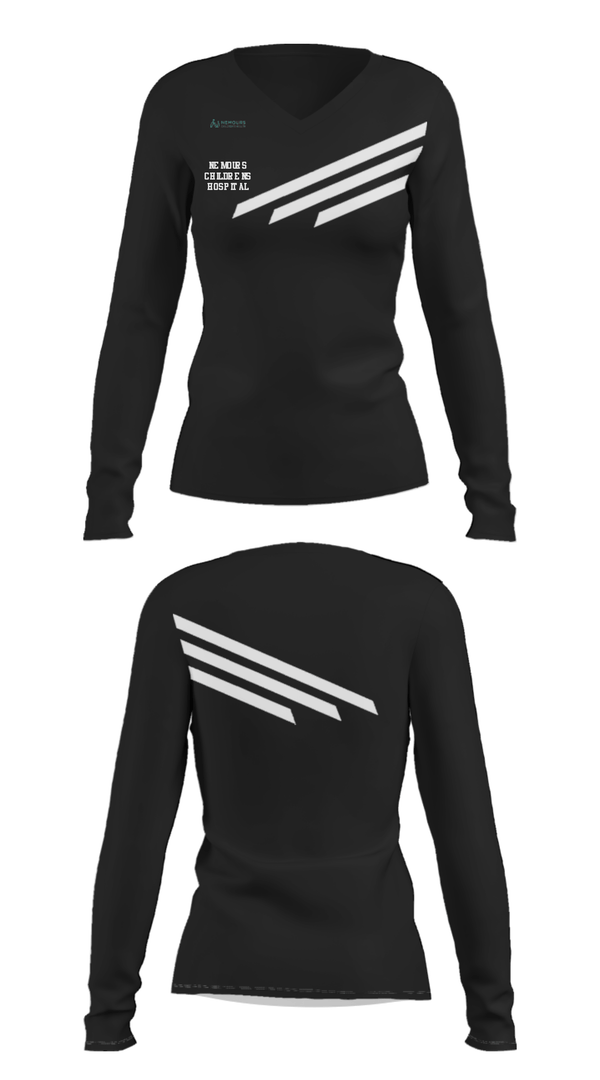 Women's Long Sleeve Vneck Shirt, NEMOURS CHILDRENS HOSPITAL, , Teamtime, Team time, sublimation, custom sports apparel, team uniforms, spirit wear, spiritwear, sports uniforms, custom shirts, team store, custom team store, fundraiser sports, apparel fundraiser