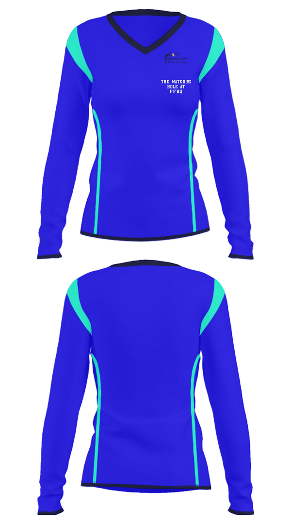Women's Long Sleeve Vneck Shirt, The Watering Hole at FFHQ, , Teamtime, Team time, sublimation, custom sports apparel, team uniforms, spirit wear, spiritwear, sports uniforms, custom shirts, team store, custom team store, fundraiser sports, apparel fundraiser
