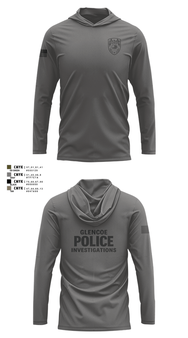 Long Sleeve Performance Shirt with hood, Glencoe Investigations, Police, Teamtime, Team time, sublimation, custom sports apparel, team uniforms, spirit wear, spiritwear, sports uniforms, custom shirts, team store, custom team store, fundraiser sports, apparel fundraiser