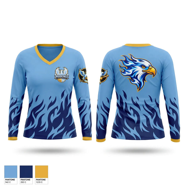 Womens Long Sleeve Vneck Shirt, New Jersey Phoenix, Softball, Teamtime, Team time, sublimation, custom sports apparel, team uniforms, spirit wear, spiritwear, sports uniforms, custom shirts, team store, custom team store, fundraiser sports, apparel fundraiser