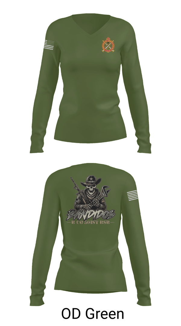Womens Long Sleeve Vneck Shirt, 501st BSB, B Company, , Teamtime, Team time, sublimation, custom sports apparel, team uniforms, spirit wear, spiritwear, sports uniforms, custom shirts, team store, custom team store, fundraiser sports, apparel fundraiser