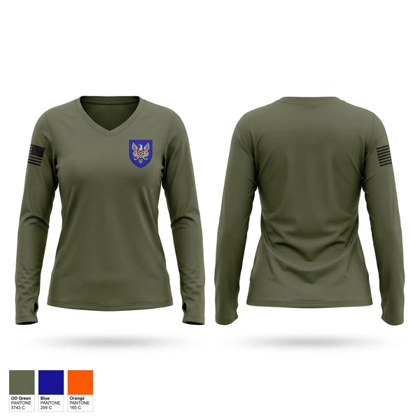 Womens Long Sleeve Vneck Shirt, 11th AVN BDE, Army, Teamtime, Team time, sublimation, custom sports apparel, team uniforms, spirit wear, spiritwear, sports uniforms, custom shirts, team store, custom team store, fundraiser sports, apparel fundraiser