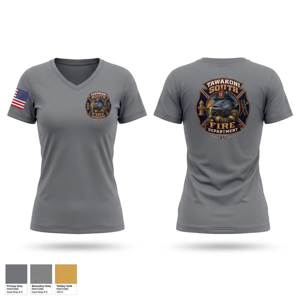 Womens Short Sleeve Vneck Shirt, Tawakoni South Volunteer Fire Department, Fire Department, Teamtime, Team time, sublimation, custom sports apparel, team uniforms, spirit wear, spiritwear, sports uniforms, custom shirts, team store, custom team store, fundraiser sports, apparel fundraiser