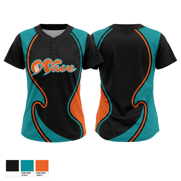 Two Button Softball Jersey, WAVE, Softball, Teamtime, Team time, sublimation, custom sports apparel, team uniforms, spirit wear, spiritwear, sports uniforms, custom shirts, team store, custom team store, fundraiser sports, apparel fundraiser