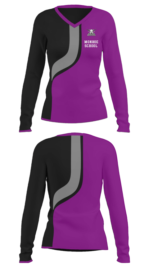Women's Long Sleeve Vneck Shirt, Monroe School, Spirit Store, Teamtime, Team time, sublimation, custom sports apparel, team uniforms, spirit wear, spiritwear, sports uniforms, custom shirts, team store, custom team store, fundraiser sports, apparel fundraiser
