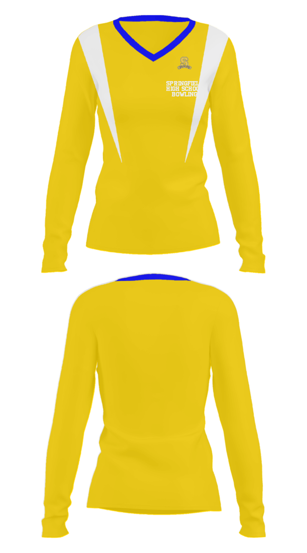 Women's Long Sleeve Vneck Shirt, Springfield High School Bowling, Bowling, Teamtime, Team time, sublimation, custom sports apparel, team uniforms, spirit wear, spiritwear, sports uniforms, custom shirts, team store, custom team store, fundraiser sports, apparel fundraiser