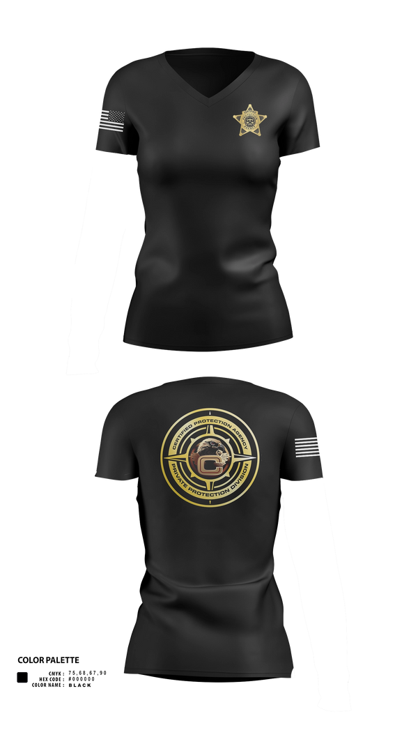 Womens Short Sleeve Vneck Shirt, Certified Protection Agency, Navy, Teamtime, Team time, sublimation, custom sports apparel, team uniforms, spirit wear, spiritwear, sports uniforms, custom shirts, team store, custom team store, fundraiser sports, apparel fundraiser