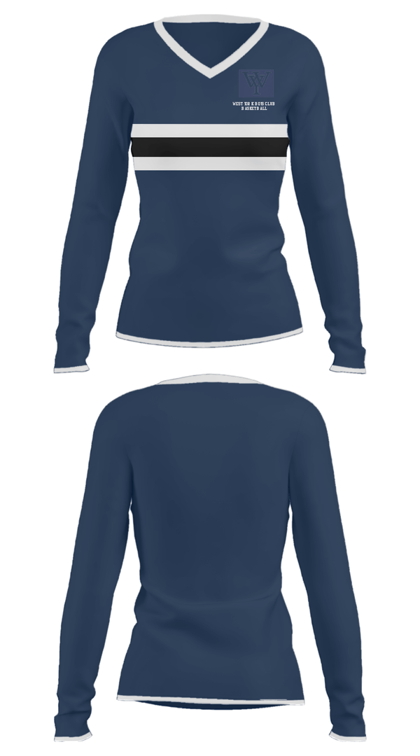 Women's Long Sleeve Vneck Shirt, West York Boys Club Basketball, Men's Basketball, Teamtime, Team time, sublimation, custom sports apparel, team uniforms, spirit wear, spiritwear, sports uniforms, custom shirts, team store, custom team store, fundraiser sports, apparel fundraiser