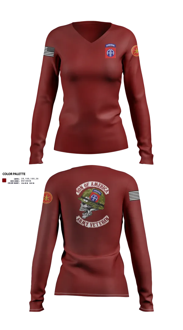 Womens Long Sleeve Vneck Shirt, 82d ABN DIV, , Teamtime, Team time, sublimation, custom sports apparel, team uniforms, spirit wear, spiritwear, sports uniforms, custom shirts, team store, custom team store, fundraiser sports, apparel fundraiser