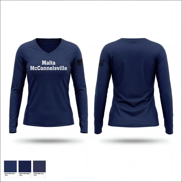 Womens Long Sleeve Vneck Shirt, Malta-McConnelsville, Fire Department, Teamtime, Team time, sublimation, custom sports apparel, team uniforms, spirit wear, spiritwear, sports uniforms, custom shirts, team store, custom team store, fundraiser sports, apparel fundraiser