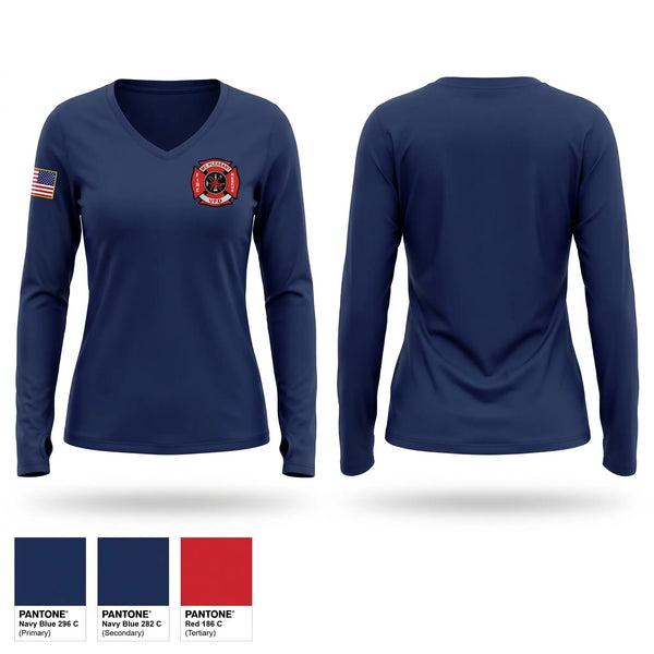 Womens Long Sleeve Vneck Shirt, Mount Pleasant Volunteer Fire, Fire Department, Teamtime, Team time, sublimation, custom sports apparel, team uniforms, spirit wear, spiritwear, sports uniforms, custom shirts, team store, custom team store, fundraiser sports, apparel fundraiser