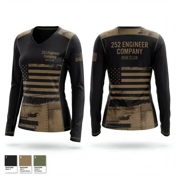 Womens Long Sleeve Vneck Shirt, 252 Engineer Company, Army, Teamtime, Team time, sublimation, custom sports apparel, team uniforms, spirit wear, spiritwear, sports uniforms, custom shirts, team store, custom team store, fundraiser sports, apparel fundraiser