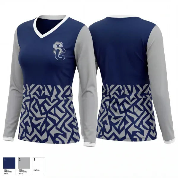 Womens Long Sleeve Vneck Shirt, Falcons, Baseball, Teamtime, Team time, sublimation, custom sports apparel, team uniforms, spirit wear, spiritwear, sports uniforms, custom shirts, team store, custom team store, fundraiser sports, apparel fundraiser