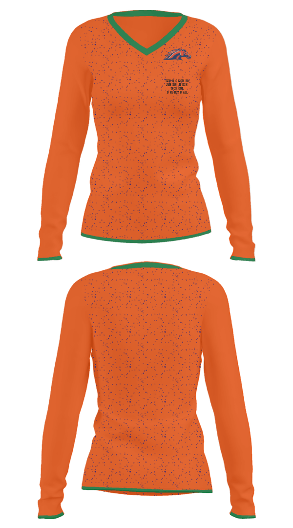 Women's Long Sleeve Vneck Shirt, Cerro Gordo Junior High School Basketball, Women's Basketball, Teamtime, Team time, sublimation, custom sports apparel, team uniforms, spirit wear, spiritwear, sports uniforms, custom shirts, team store, custom team store, fundraiser sports, apparel fundraiser