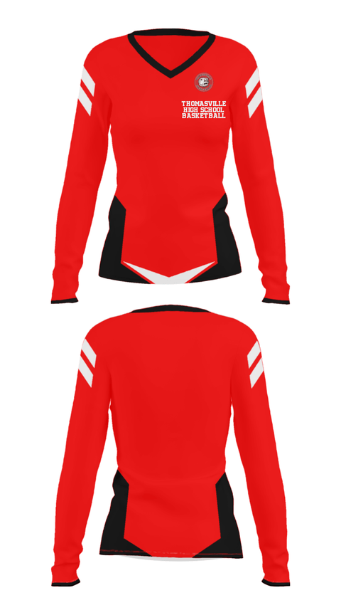 Women's Long Sleeve Vneck Shirt, Thomasville High School Basketball, Women's Basketball, Teamtime, Team time, sublimation, custom sports apparel, team uniforms, spirit wear, spiritwear, sports uniforms, custom shirts, team store, custom team store, fundraiser sports, apparel fundraiser