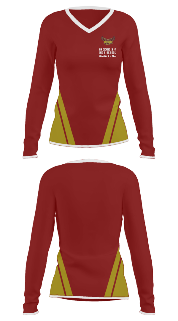 Women's Long Sleeve Vneck Shirt, Spokane R-7 High School Basketball, Men's Basketball, Teamtime, Team time, sublimation, custom sports apparel, team uniforms, spirit wear, spiritwear, sports uniforms, custom shirts, team store, custom team store, fundraiser sports, apparel fundraiser