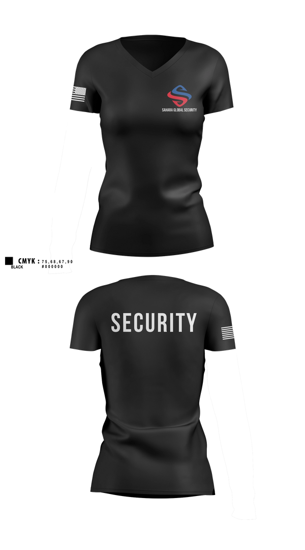 Womens Short Sleeve Vneck Shirt, Sahara Global Security, Fire Department, Teamtime, Team time, sublimation, custom sports apparel, team uniforms, spirit wear, spiritwear, sports uniforms, custom shirts, team store, custom team store, fundraiser sports, apparel fundraiser