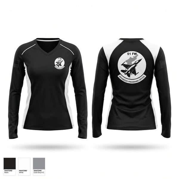 Womens Long Sleeve Vneck Shirt, 51st Fighter Wing Advanced Programs Office, Air Force, Teamtime, Team time, sublimation, custom sports apparel, team uniforms, spirit wear, spiritwear, sports uniforms, custom shirts, team store, custom team store, fundraiser sports, apparel fundraiser