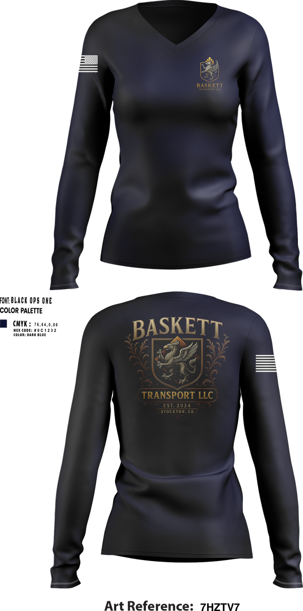 Womens Long Sleeve Vneck Shirt, Baskett Transport LLC, , Teamtime, Team time, sublimation, custom sports apparel, team uniforms, spirit wear, spiritwear, sports uniforms, custom shirts, team store, custom team store, fundraiser sports, apparel fundraiser
