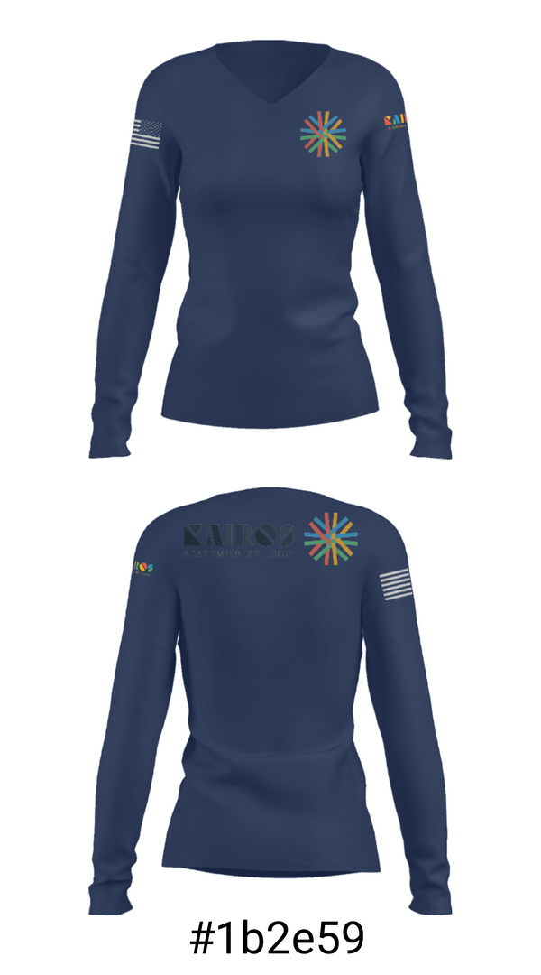 Women's Long Sleeve Vneck Shirt, Kairos Academies, Spirit Store, Teamtime, Team time, sublimation, custom sports apparel, team uniforms, spirit wear, spiritwear, sports uniforms, custom shirts, team store, custom team store, fundraiser sports, apparel fundraiser