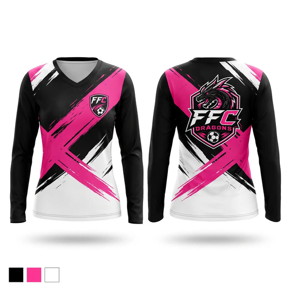 Womens Long Sleeve Vneck Shirt, FFC, Men's Soccer, Teamtime, Team time, sublimation, custom sports apparel, team uniforms, spirit wear, spiritwear, sports uniforms, custom shirts, team store, custom team store, fundraiser sports, apparel fundraiser