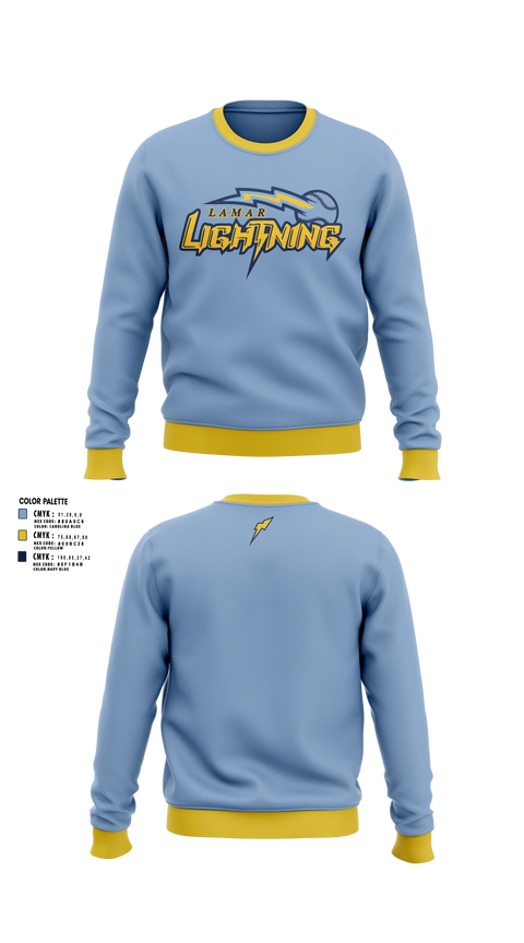 Crew Neck Sweatshirt, Lamar Lightening, Baseball, Teamtime, Team time, sublimation, custom sports apparel, team uniforms, spirit wear, spiritwear, sports uniforms, custom shirts, team store, custom team store, fundraiser sports, apparel fundraiser