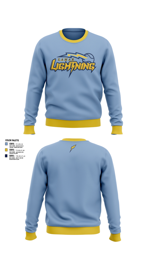 Crew Neck Sweatshirt, Lamar Lightening, Baseball, Teamtime, Team time, sublimation, custom sports apparel, team uniforms, spirit wear, spiritwear, sports uniforms, custom shirts, team store, custom team store, fundraiser sports, apparel fundraiser
