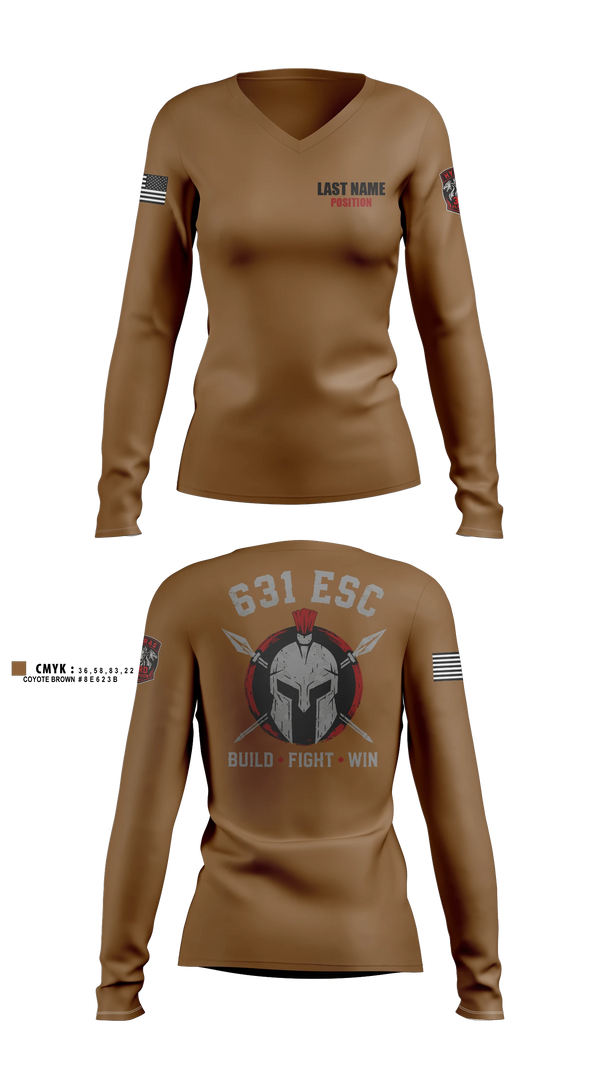 Womens Long Sleeve Vneck Shirt, 631st ESC, Army, Teamtime, Team time, sublimation, custom sports apparel, team uniforms, spirit wear, spiritwear, sports uniforms, custom shirts, team store, custom team store, fundraiser sports, apparel fundraiser