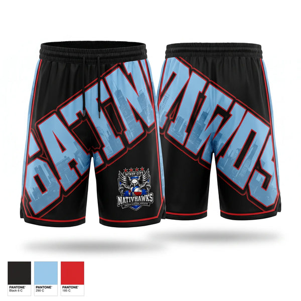 Athletic Shorts With Pockets, Windy City NativHawks, Men's Basketball, Teamtime, Team time, sublimation, custom sports apparel, team uniforms, spirit wear, spiritwear, sports uniforms, custom shirts, team store, custom team store, fundraiser sports, apparel fundraiser